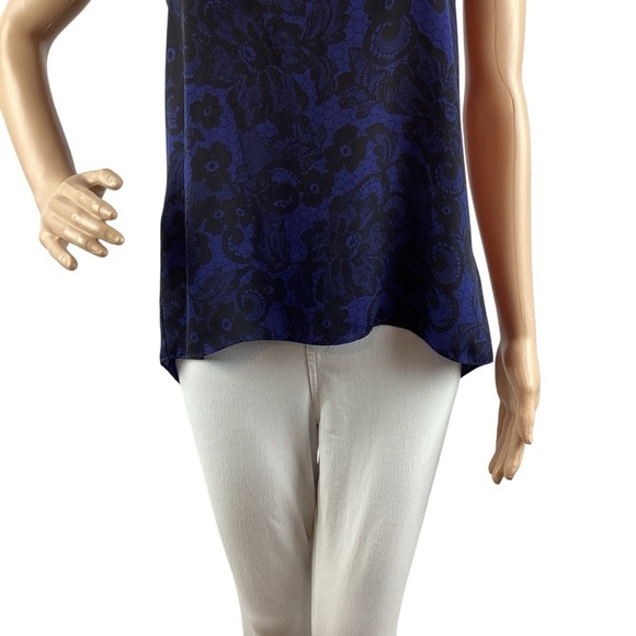 Express Blue & Black Print Semi-Sheer Split Back Sleeveless Tank Top Size XS - Picture 3 of 7